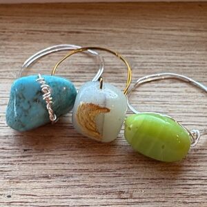 Elegant hand made boho Silver and Gold Wire Wrapped Stone Rings. Random sizes